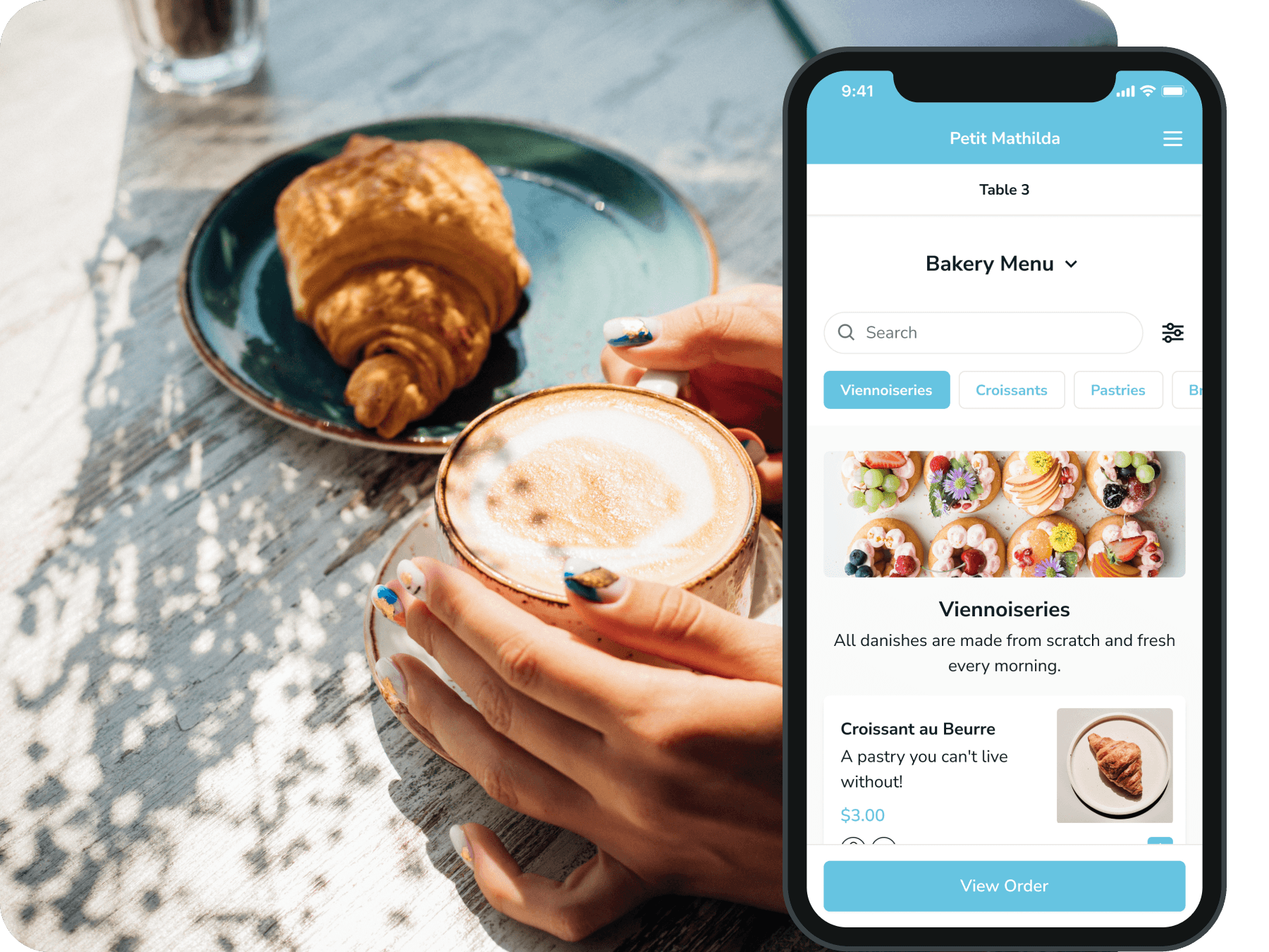 Cafe and Bakery customize menu screen.