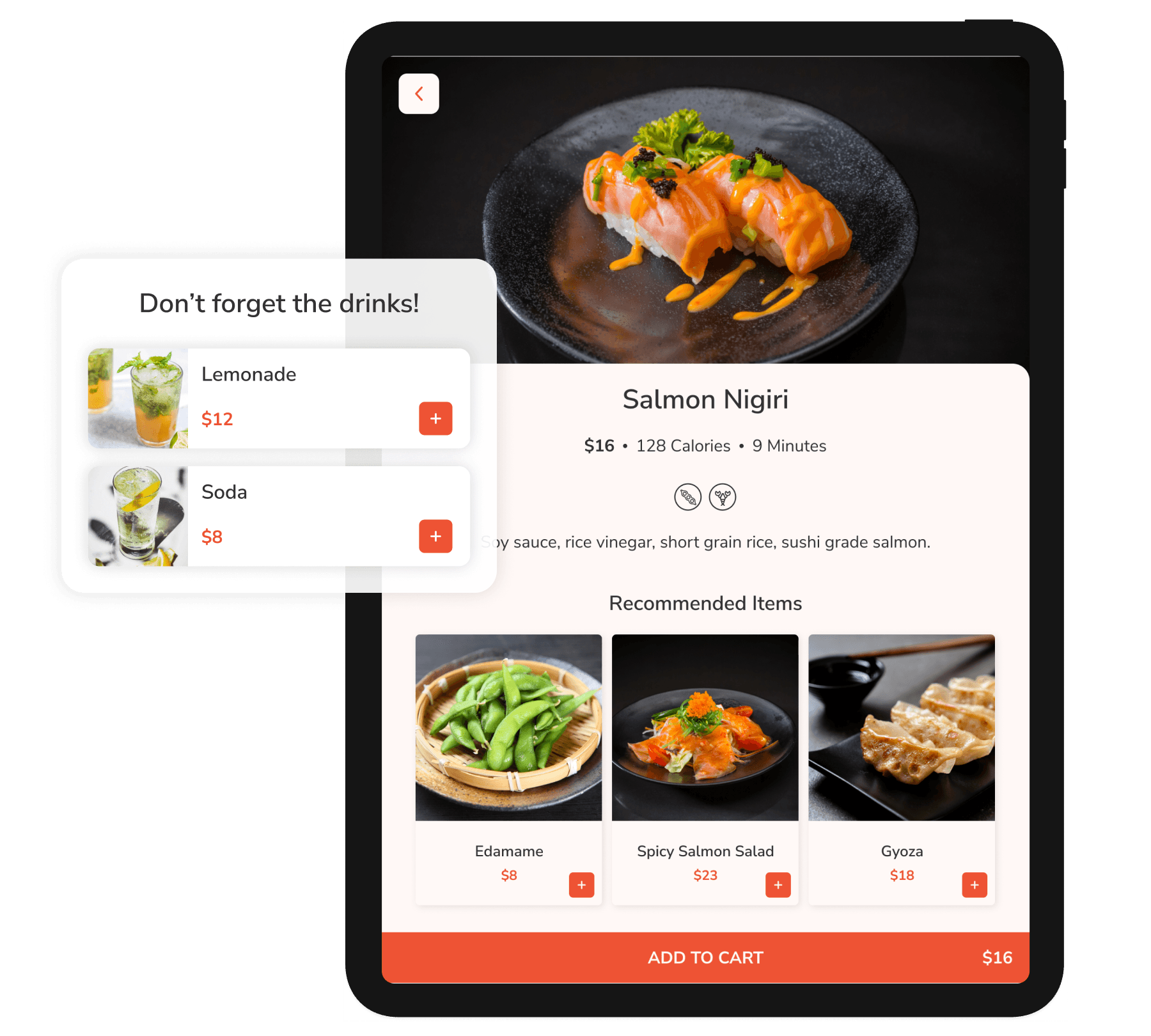 FineDine dine-in tablet menu recommended items.